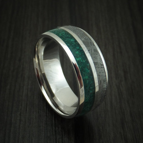 Solstice XVII - 14K White Gold Meteorite and Malachite Men's Wedding Ring - Nura Lab