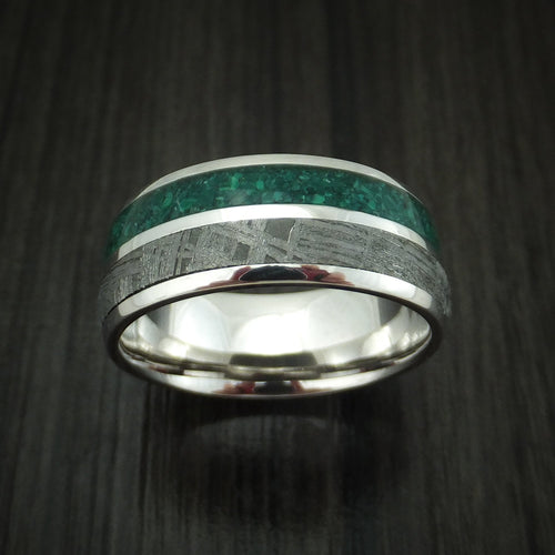 Solstice XVII - 14K White Gold Meteorite and Malachite Men's Wedding Ring - view 2 - Nura Lab