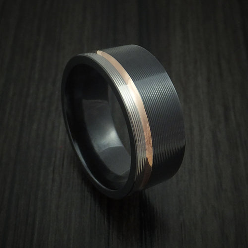 North XVIII - Black Zirconium Men's Wedding Ring with 14k Rose Gold Inlay Band - Nura Lab