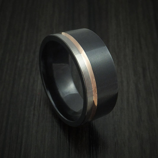 North XVIII - Black Zirconium Men's Wedding Ring with 14k Rose Gold Inlay Band - Nura Lab