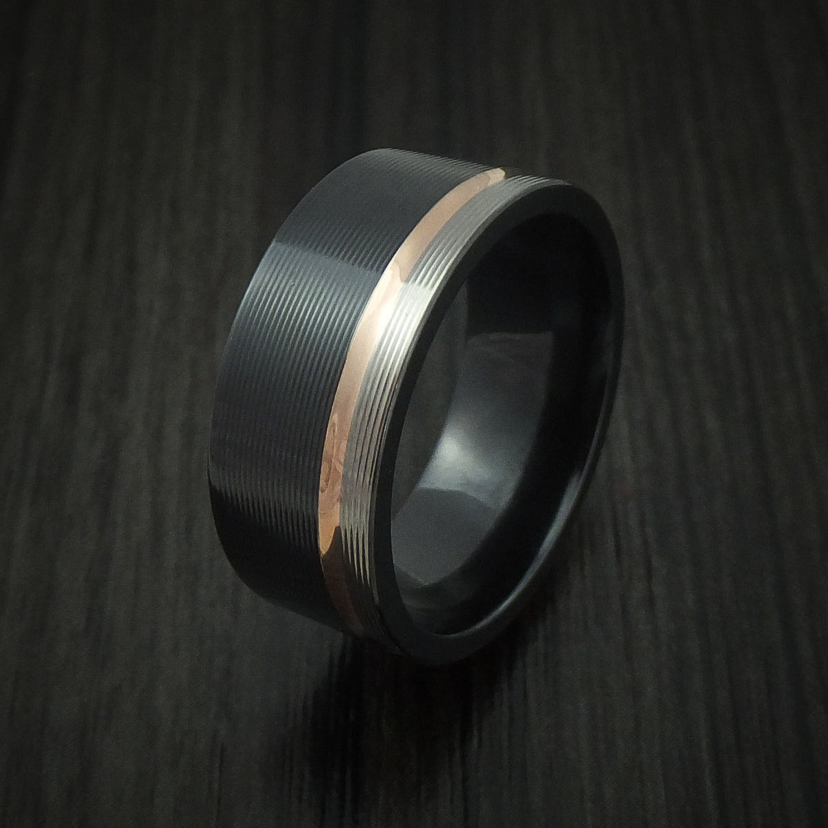 North XVIII - Black Zirconium Men's Wedding Ring with 14k Rose Gold Inlay Band - view 4 - Nura Lab