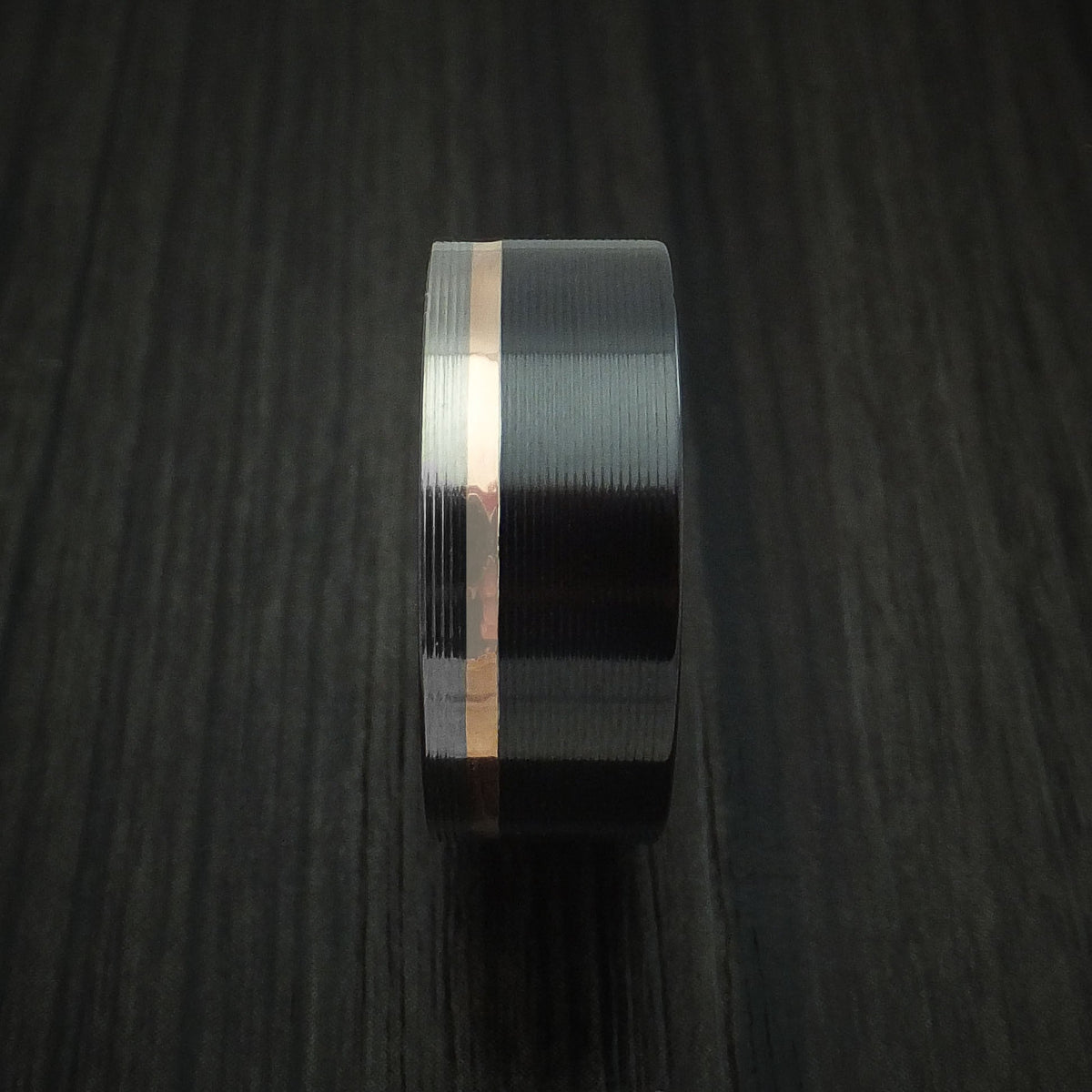 North XVIII - Black Zirconium Men's Wedding Ring with 14k Rose Gold Inlay Band - view 3 - Nura Lab
