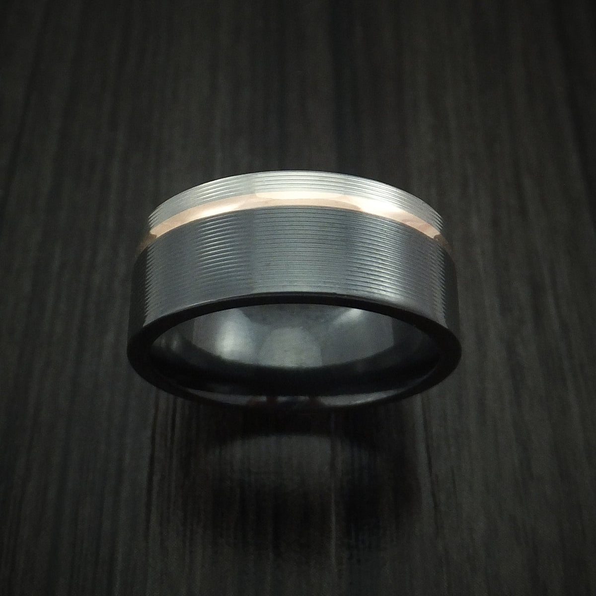 North XVIII - Black Zirconium Men's Wedding Ring with 14k Rose Gold Inlay Band - view 2 - Nura Lab