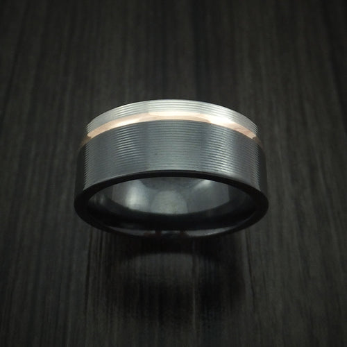 North XVIII - Black Zirconium Men's Wedding Ring with 14k Rose Gold Inlay Band - view 2 - Nura Lab