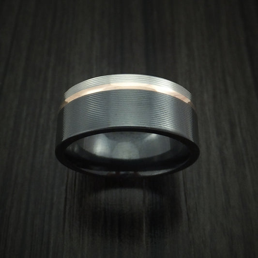 North XVIII - Black Zirconium Men's Wedding Ring with 14k Rose Gold Inlay Band - view 2 - Nura Lab