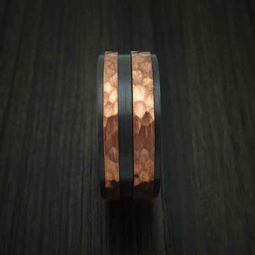 Caesar XVIII - Black Zirconium Men's Wedding Ring with Raised Hammered Copper Inlays Band - view 3 - Nura Lab