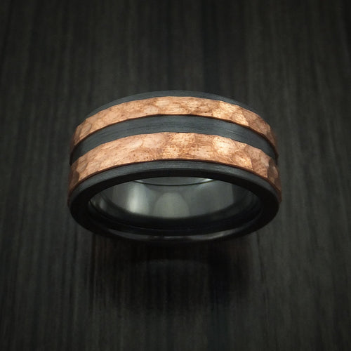 Caesar XVIII - Black Zirconium Men's Wedding Ring with Raised Hammered Copper Inlays Band - view 2 - Nura Lab
