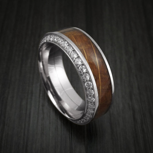 Frontier XIII - White Gold Men's Wedding Ring With Wood Inlay And Eternity Set Diamonds Band - Nura Lab