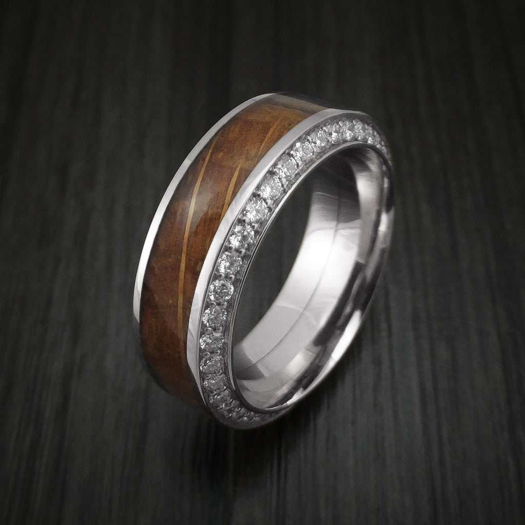 Frontier XIII - White Gold Men's Wedding Ring With Wood Inlay And Eternity Set Diamonds Band - view 4 - Nura Lab