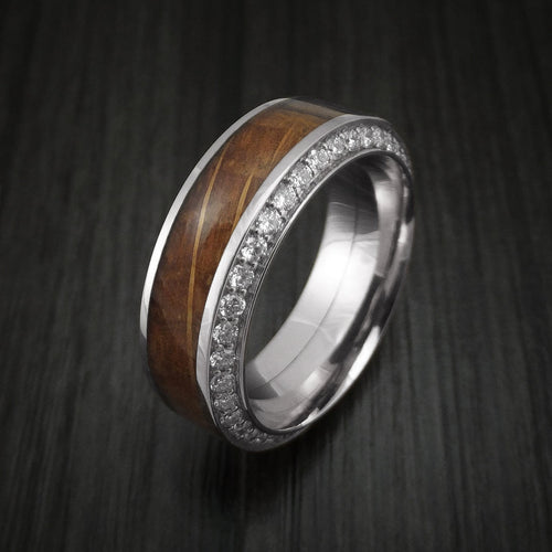Frontier XIII - White Gold Men's Wedding Ring With Wood Inlay And Eternity Set Diamonds Band - view 4 - Nura Lab