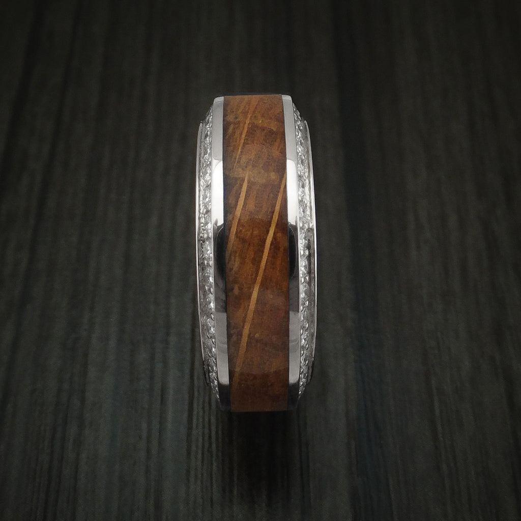 Frontier XIII - White Gold Men's Wedding Ring With Wood Inlay And Eternity Set Diamonds Band - view 2 - Nura Lab