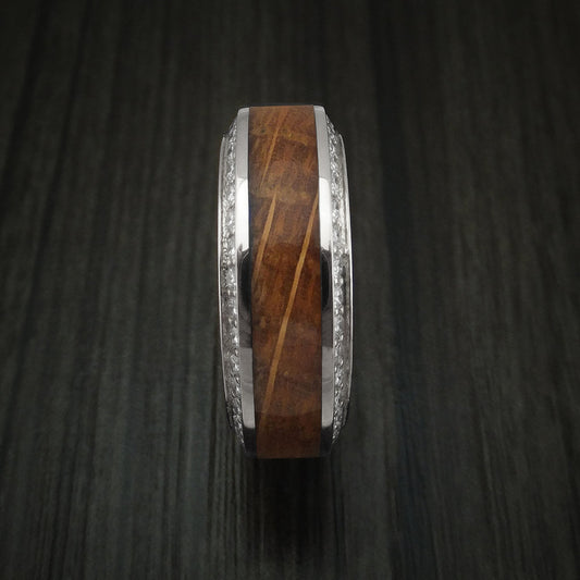 Frontier XIII - White Gold Men's Wedding Ring With Wood Inlay And Eternity Set Diamonds Band - view 2 - Nura Lab