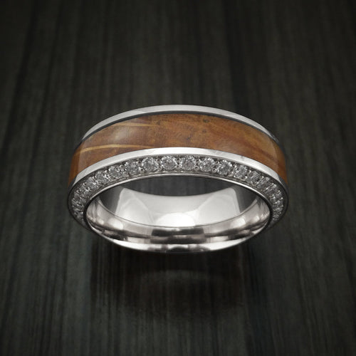Frontier XIII - White Gold Men's Wedding Ring With Wood Inlay And Eternity Set Diamonds Band - view 3 - Nura Lab