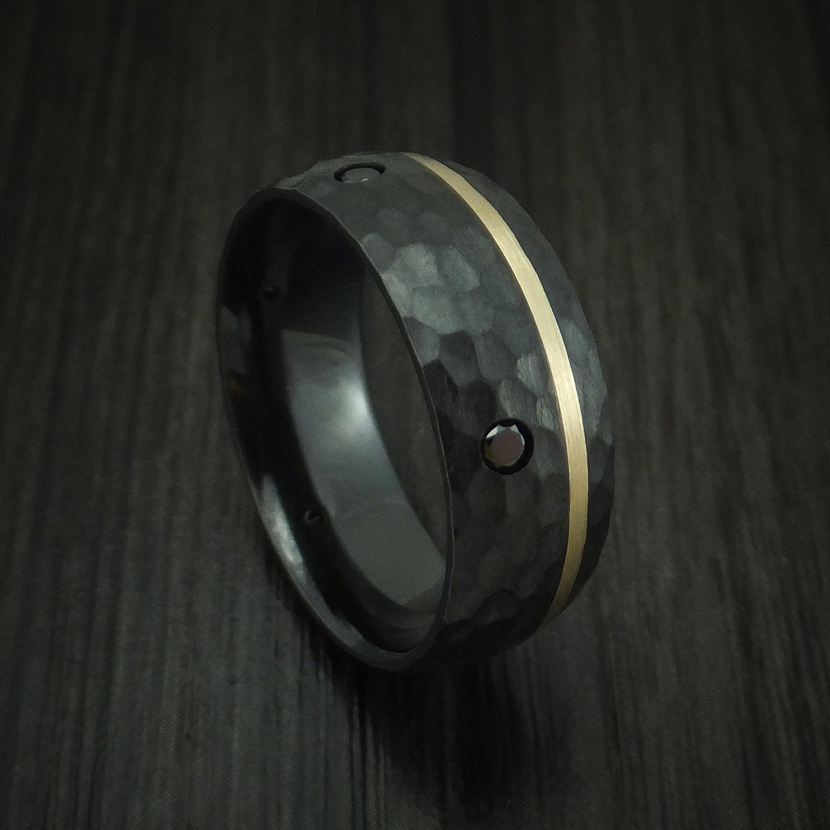 Valorant XVII - Black Zirconium and Gold Men's Wedding Ring with Black Diamonds - Nura Lab