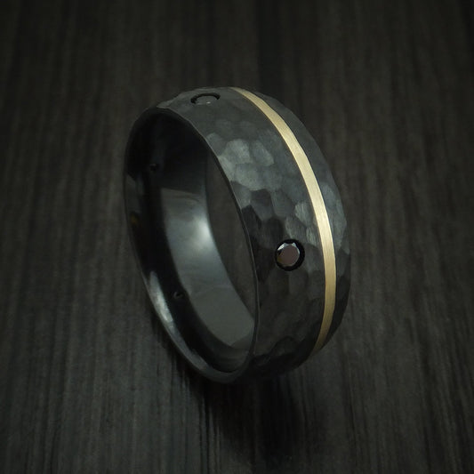 Valorant XVII - Black Zirconium and Gold Men's Wedding Ring with Black Diamonds - Nura Lab