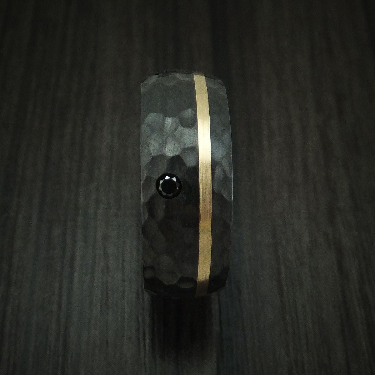 Valorant XVII - Black Zirconium and Gold Men's Wedding Ring with Black Diamonds - view 3 - Nura Lab