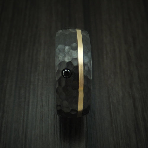 Valorant XVII - Black Zirconium and Gold Men's Wedding Ring with Black Diamonds - view 3 - Nura Lab