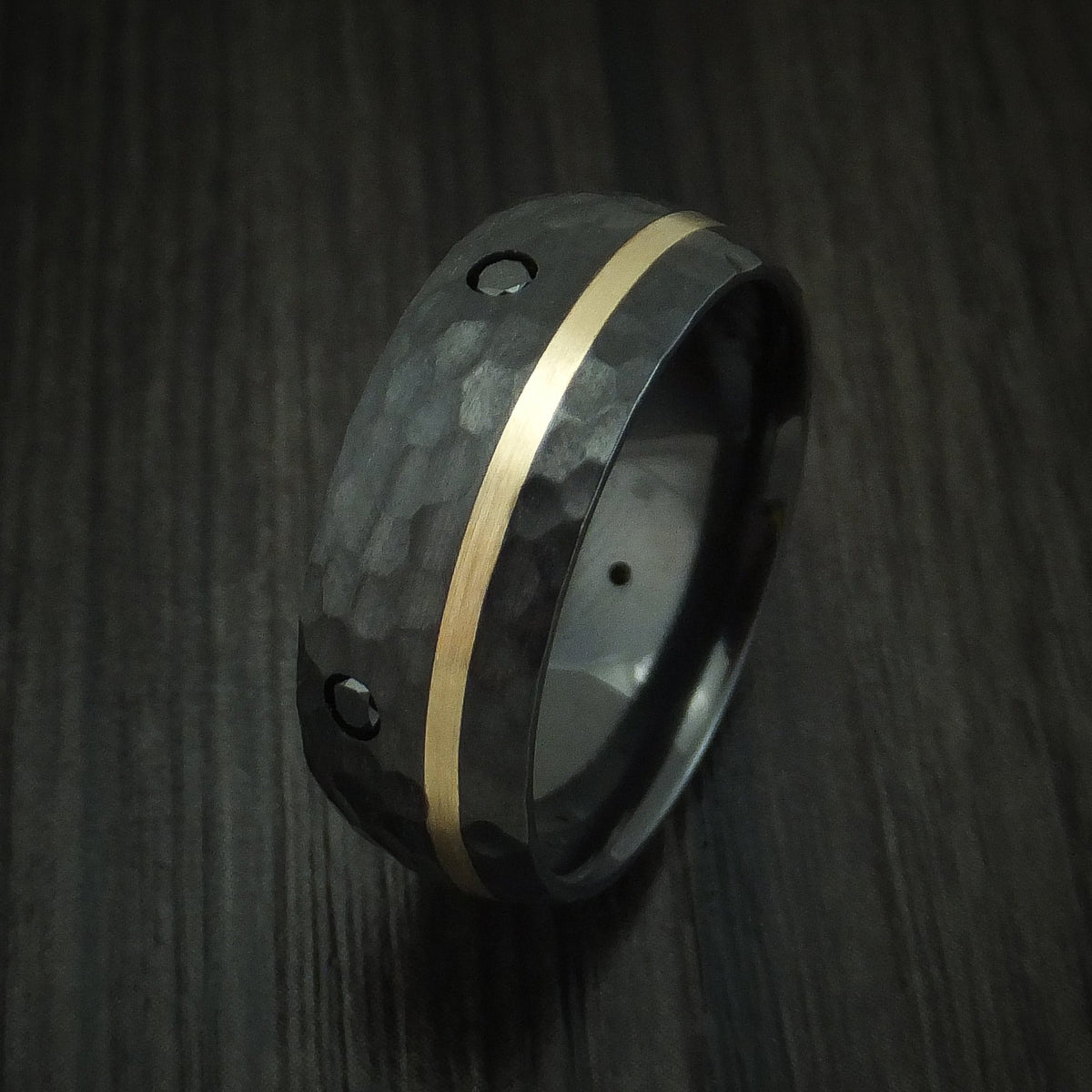 Valorant XVII - Black Zirconium and Gold Men's Wedding Ring with Black Diamonds - view 4 - Nura Lab