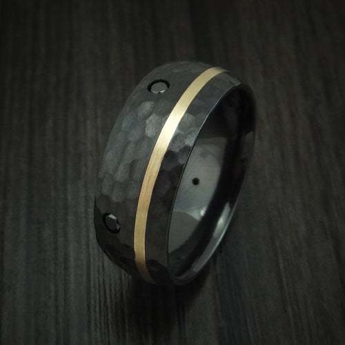 Valorant XVII - Black Zirconium and Gold Men's Wedding Ring with Black Diamonds - view 4 - Nura Lab