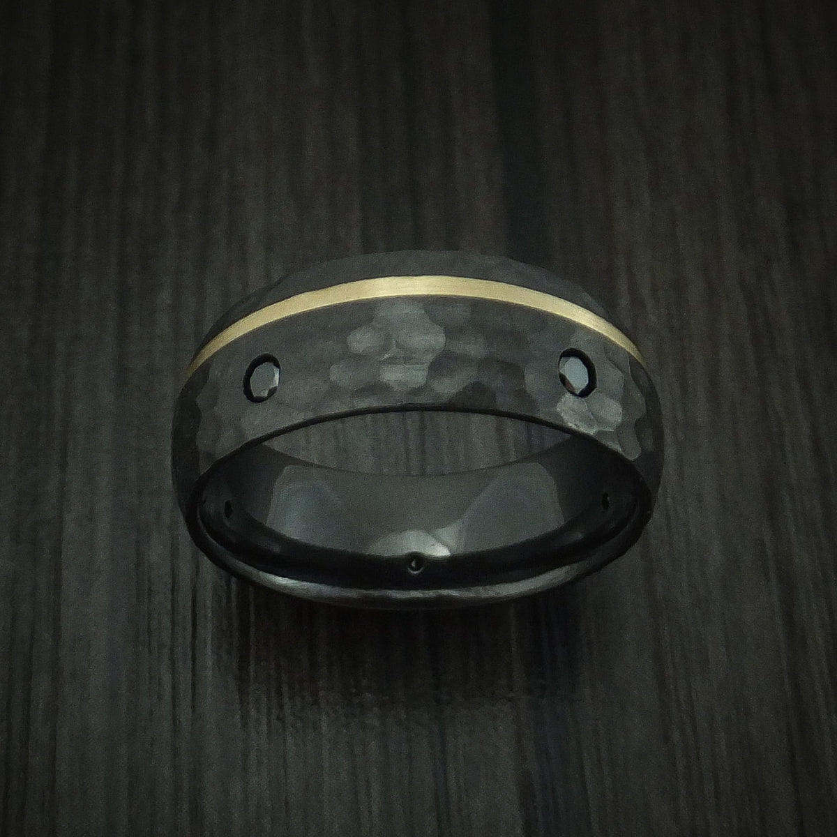 Valorant XVII - Black Zirconium and Gold Men's Wedding Ring with Black Diamonds - view 2 - Nura Lab
