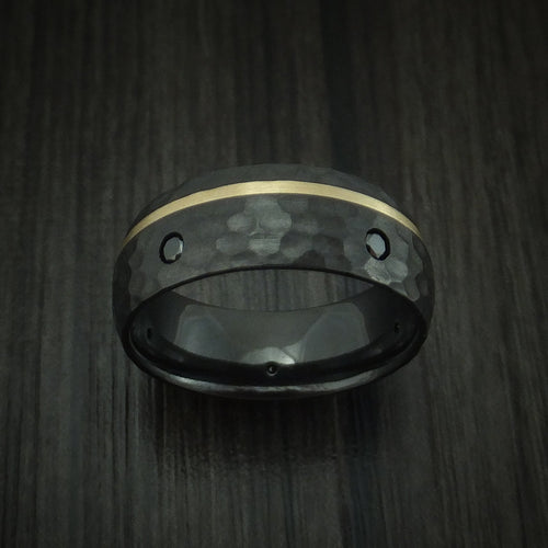 Valorant XVII - Black Zirconium and Gold Men's Wedding Ring with Black Diamonds - view 2 - Nura Lab
