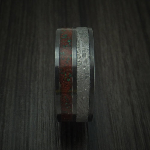 Hunter XII - Black Zirconium Mixed Dinosaur Bone And Gibeon Meteorite Men's Wedding Ring With Wood Sleeve Fossil Band - view 3 - Nura Lab