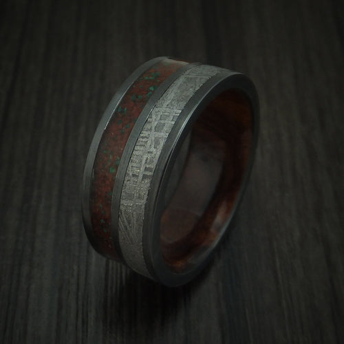 Hunter XII - Black Zirconium Mixed Dinosaur Bone And Gibeon Meteorite Men's Wedding Ring With Wood Sleeve Fossil Band - view 4 - Nura Lab