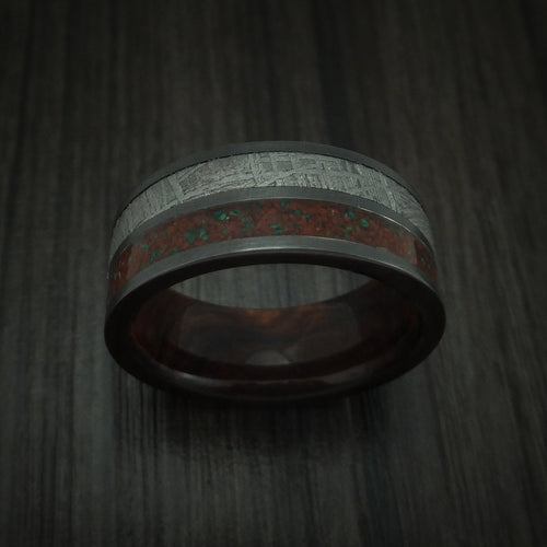 Hunter XII - Black Zirconium Mixed Dinosaur Bone And Gibeon Meteorite Men's Wedding Ring With Wood Sleeve Fossil Band - view 2 - Nura Lab