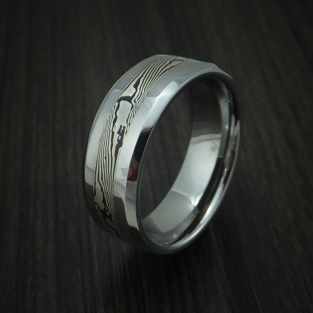 Spartan XVI - Tungsten Band with Mokume Gane Inlay Men's Wedding Ring - view 4 - Nura Lab