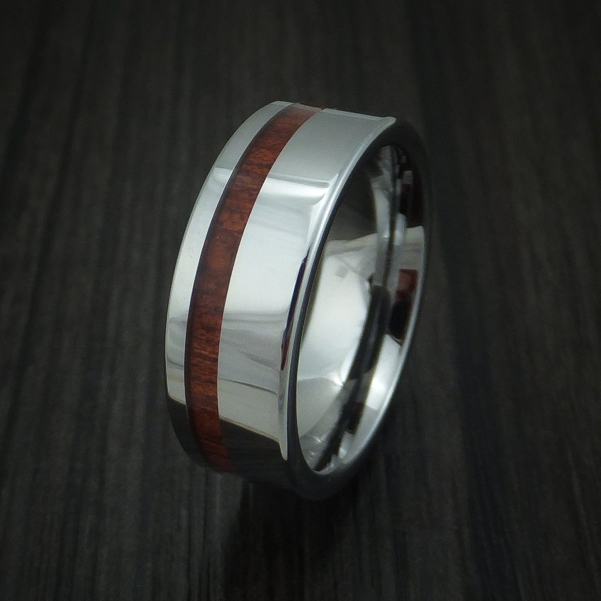 Everest XII - Tungsten Band with Blood Wood Inlay Men's Wedding Ring - view 4 - Nura Lab