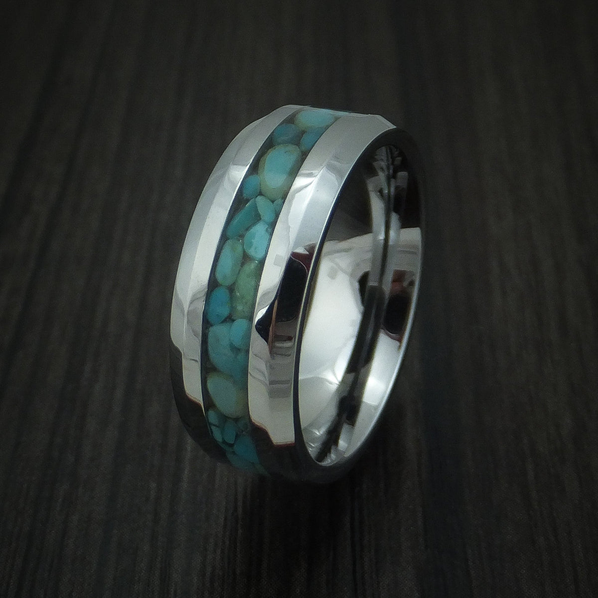 Everest XVI - Tungsten Band with Turquoise Inlay Men's Wedding Ring - view 4 - Nura Lab