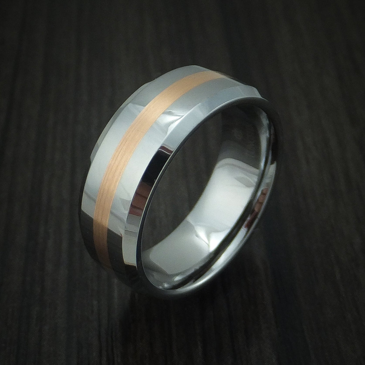 Augustus XVI - Tungsten Band with Rose Gold Inlay Men's Wedding Ring - view 3 - Nura Lab