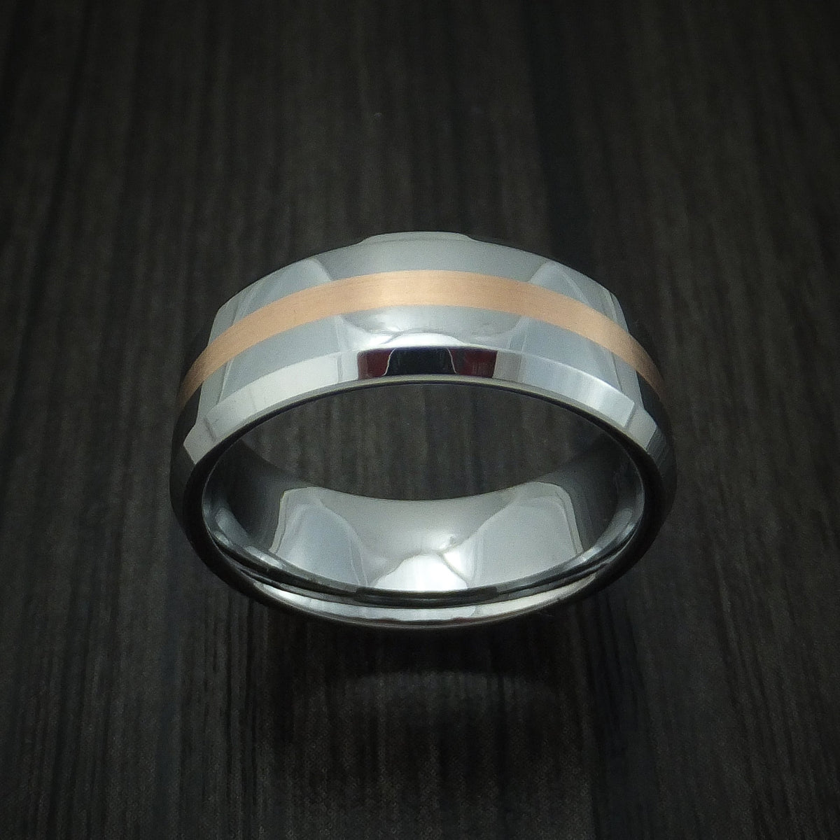 Augustus XVI - Tungsten Band with Rose Gold Inlay Men's Wedding Ring - view 2 - Nura Lab
