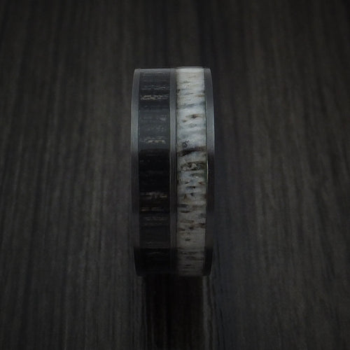 Wolf XII - Black Zirconium with Charcoal Wood and Antler Men's Wedding Ring Band - view 3 - Nura Lab