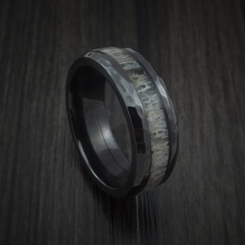 Bastion XVI - Black Zirconium and Antler Hammered Men's Wedding Ring Band - Nura Lab