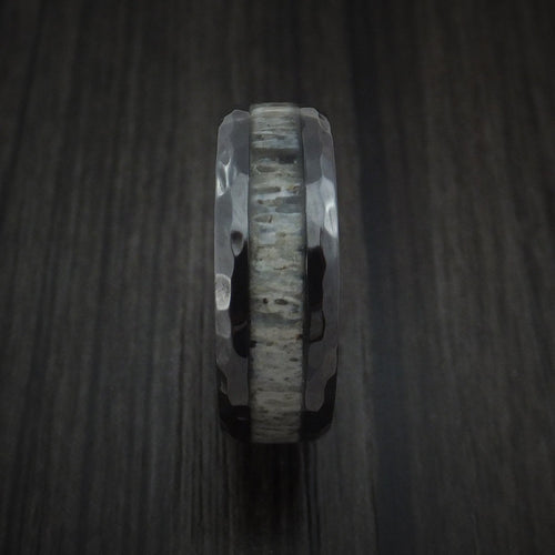 Bastion XVI - Black Zirconium and Antler Hammered Men's Wedding Ring Band - view 3 - Nura Lab