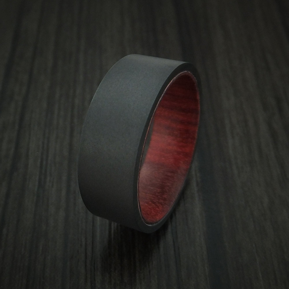 Northwind XII - Black Zirconium Men's Wedding Ring with Hardwood Interior Sleeve Band - view 3 - Nura Lab