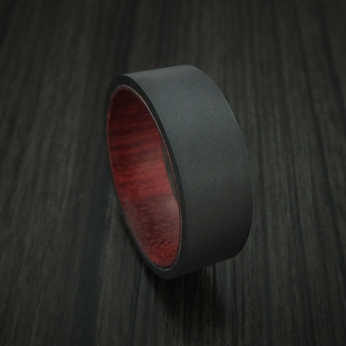 Northwind XII - Black Zirconium Men's Wedding Ring with Hardwood Interior Sleeve Band - Nura Lab