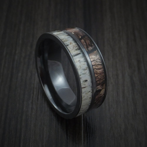 Heritage XVI - Black Zirconium Men's Ring with Camo and Antler Inlays Wedding Ring - Nura Lab