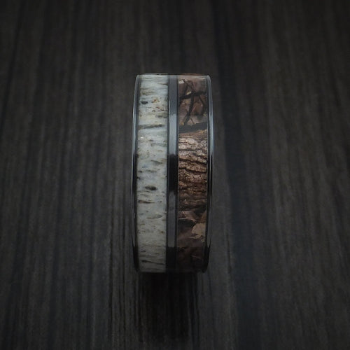 Heritage XVI - Black Zirconium Men's Ring with Camo and Antler Inlays Wedding Ring - view 3 - Nura Lab