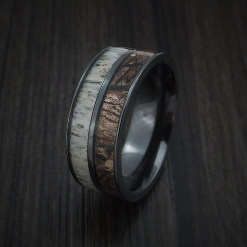 Heritage XVI - Black Zirconium Men's Ring with Camo and Antler Inlays Wedding Ring - view 4 - Nura Lab