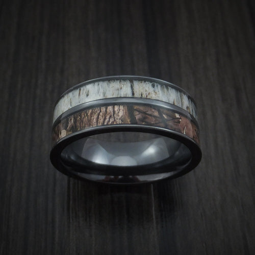 Heritage XVI - Black Zirconium Men's Ring with Camo and Antler Inlays Wedding Ring - view 2 - Nura Lab