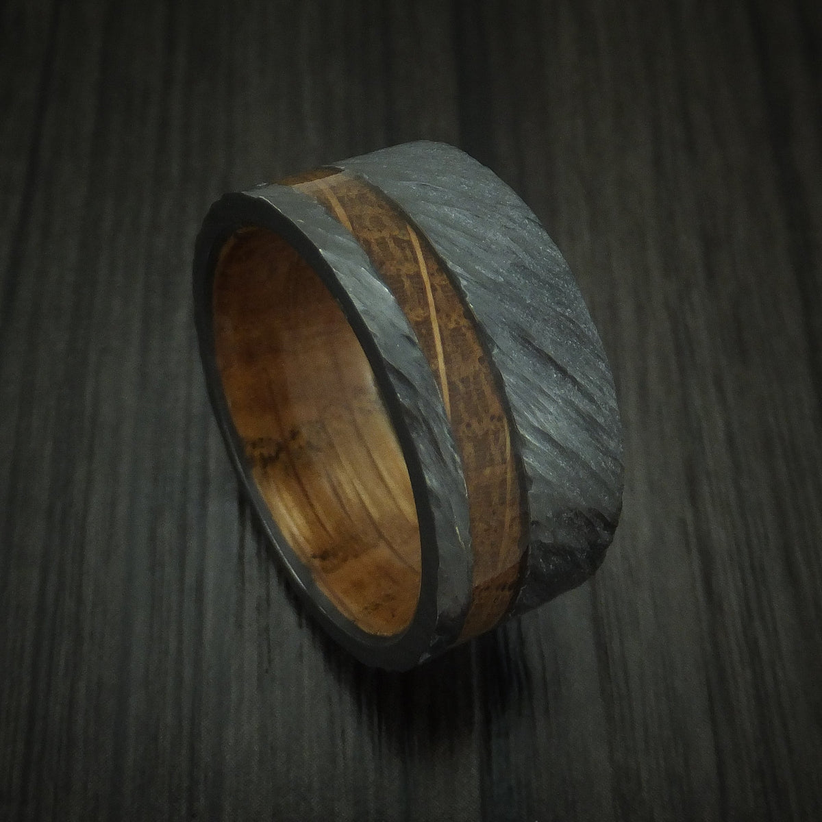 Aoraki XII - Black Zirconium Hardwood Men's Wedding Ring With Inlay And Sleeve - Nura Lab