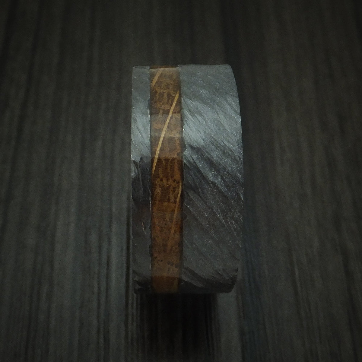 Aoraki XII - Black Zirconium Hardwood Men's Wedding Ring With Inlay And Sleeve - view 3 - Nura Lab