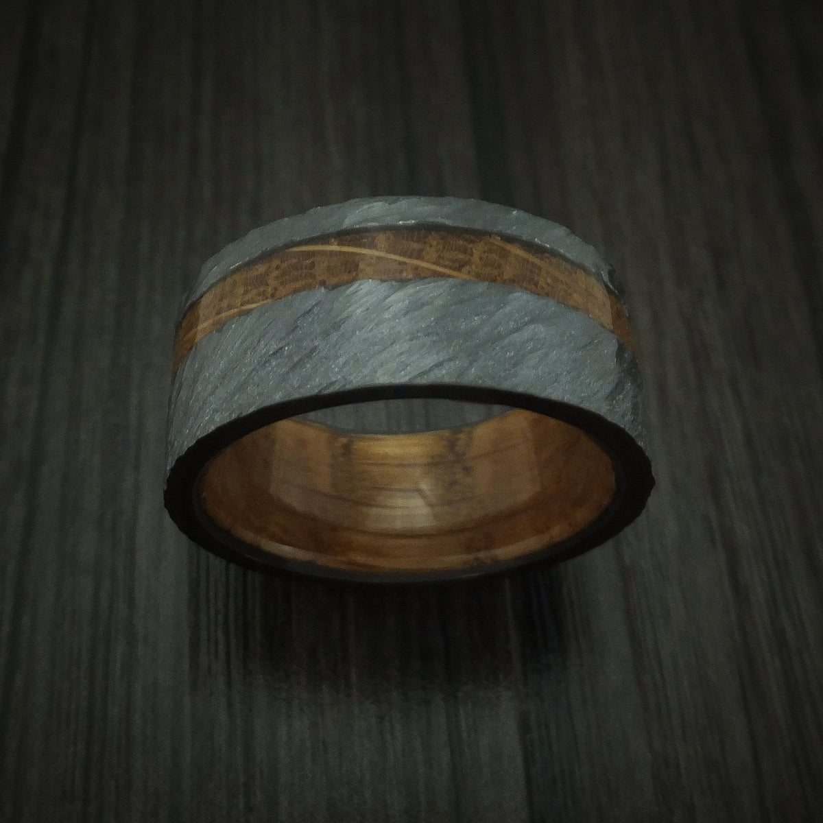 Aoraki XII - Black Zirconium Hardwood Men's Wedding Ring With Inlay And Sleeve - view 2 - Nura Lab