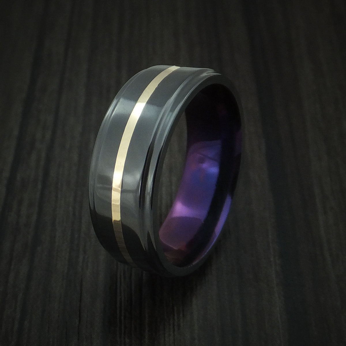 Commander XVII - Black Zirconium with 14k Yellow Gold and Anodized Sleeve Men's Wedding Ring - view 4 - Nura Lab