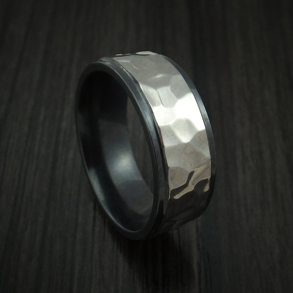 Knight XVIII - Black Zirconium Rock Hammer Finish Men's Wedding Ring Band - Nura Lab