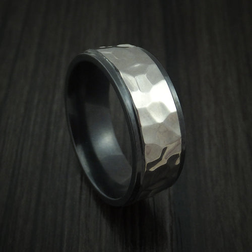 Knight XVIII - Black Zirconium Rock Hammer Finish Men's Wedding Ring Band - Nura Lab