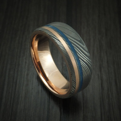 Evernorth X - Damascus Steel with 14K Gold and Cerakote Men's Wedding Ring - Nura Lab