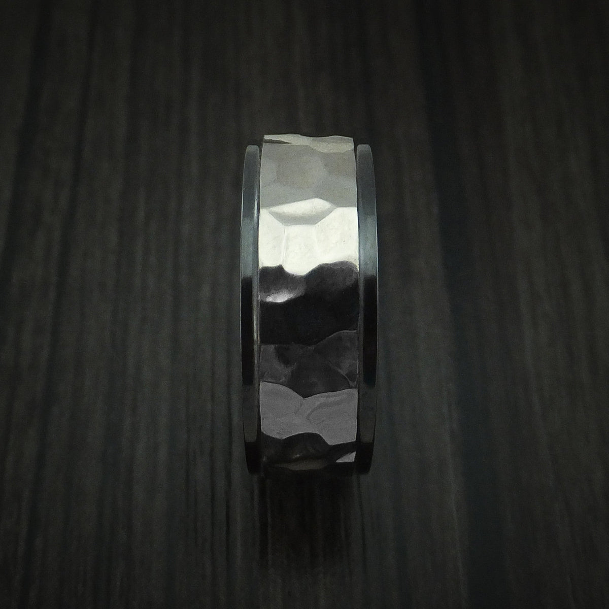 Knight XVIII - Black Zirconium Rock Hammer Finish Men's Wedding Ring Band - view 3 - Nura Lab